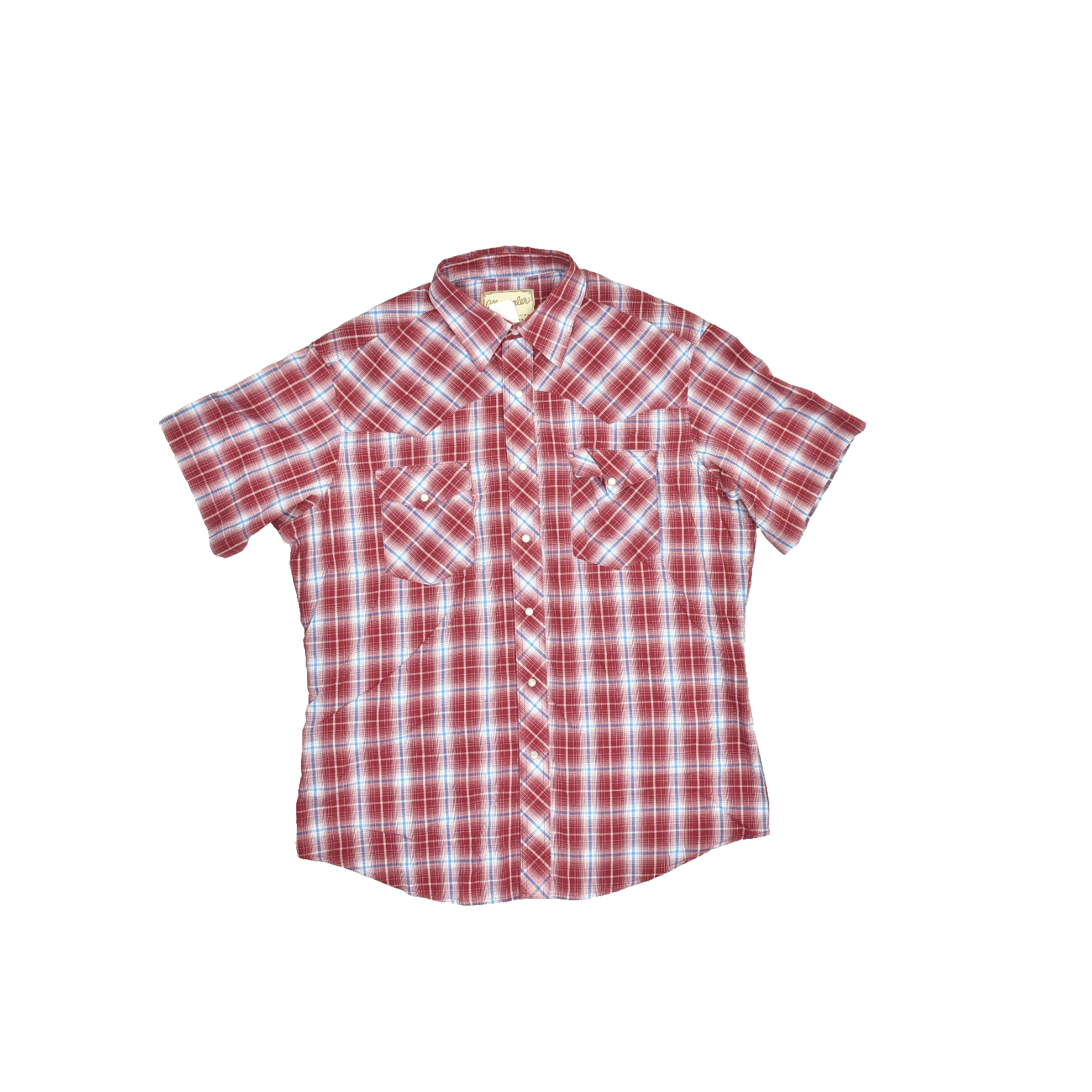 Wrangler Men's Red Plaid Western Snap Shirt Size L Short Sleeve Wrancher